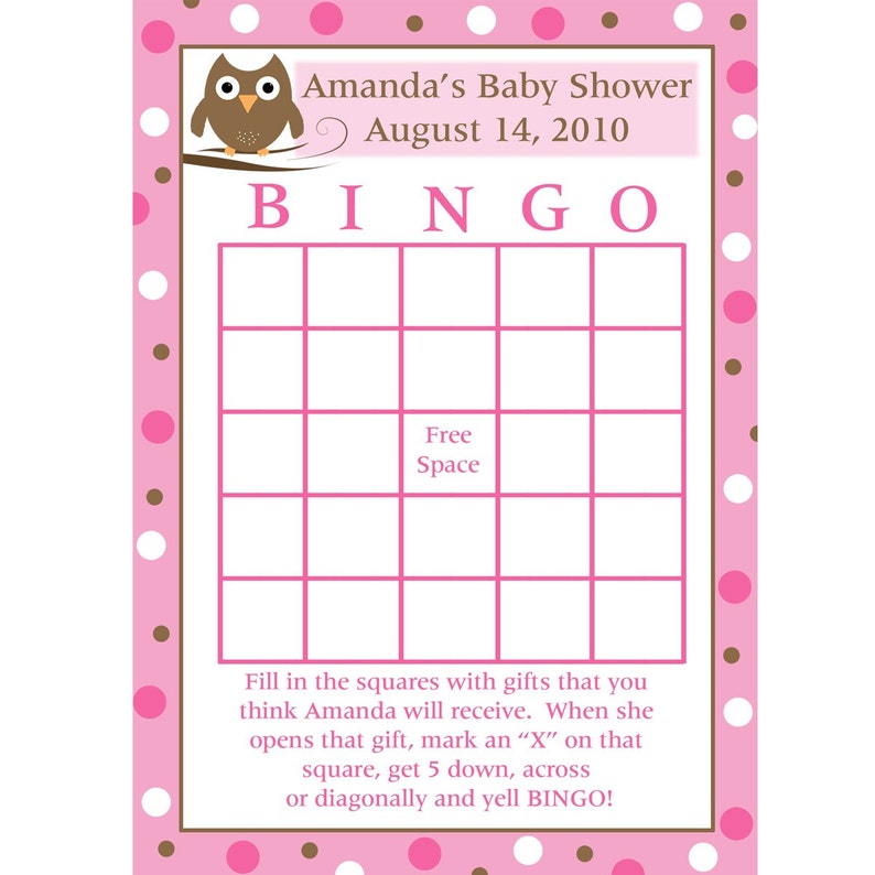 24 Personalized Baby Shower Bingo Cards BABY OWL Design image 1