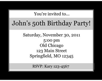 20 Personalized Invitations   - Classic Black Birthday Invites- Any Age - Black Birthday Invitations