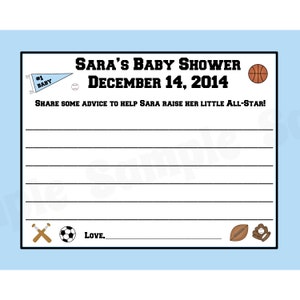 24 personalizado bebé ducha consejos tarjetas - deportes tema fútbol fútbol béisbol baloncesto