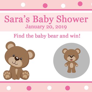 24 Personalizzato Baby Doccia Gratta le carte da gioco - Rosa Polka Dot Teddy Bear Baby Doccia - BLUES