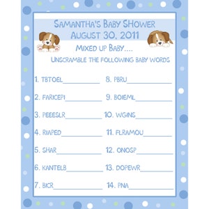 24 bébé douche jeu cartes - mot mêlé - personnalisé - chiot chien