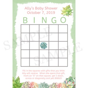 24 tarjetas personalizadas de bingo de la ducha del bebé - ducha de bebé suculenta - tarjetas de bingo suculentas - suculentas baby shower- sunshine game