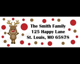 30 Personalized Christmas Return Address Labels  - Reindeer Design