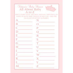 24 Personalizzato bambino doccia A Z gioco di carte - Crown Princess