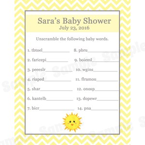24 personalizzati Baby doccia Word Scramble gioco carte - sei il mio sole Baby Shower - nascita bambino sole