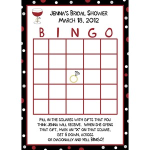 24 Personnalisé nuptiales de douche Bingo - vin et anneau - Bourgogne
