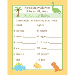24 cartes jeu de bébé douche - Word Scramble match - conception de dinosaure