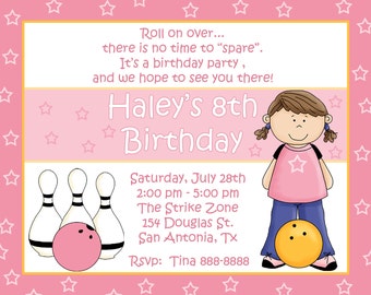 20 Bowling Birthday Party Invitations  GIRL - Pink Bowling Invites - Any age - Bowling Party Invitations