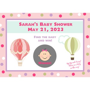 24 carte da gioco da grattare personalizzate per baby shower - design a mongolfiera - su e via
