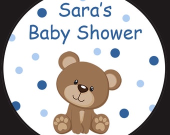 Personalized Round Stickers - Teddy Bear Baby Shower  - FOUR Sizes Available (2.5",2",1.5",1")