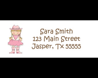 30 Personalized Return Address Labels - Pink Cowgirl Birthday