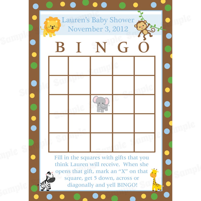 24 Personalized Baby Shower Bingo Cards Zoo Animals image 1