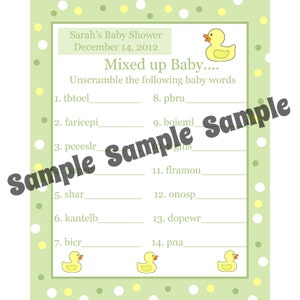 24 personalizzati Word Scramble Baby doccia gioco carte - Rubber Duck Word Scramble gioco - gomma Ducky gioco - genere colori neutri