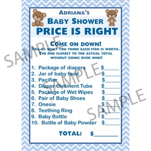 24 Baby Shower personalizzato Il prezzo è giusto Carte da gioco - BLUE Teddy Bear
