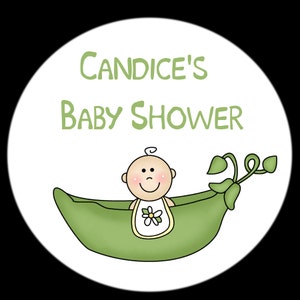 Personalized Round Stickers  - Sweet Pea Baby Shower- Gender Neutral Colors  - Available in FOUR sizes