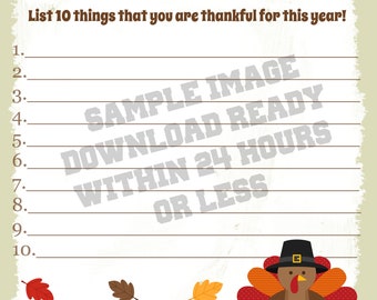 Thanksgiving Gratitude Sheets - Personalized - Download and Print - Family Keepsake - Children Activity - Family Gratitude - Church Activity