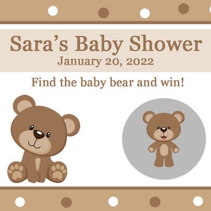 24 Baby Shower personalizzati Gratta e Vinci Carte gioco - Teddy Bear Baby Shower - Marroni e Neutri