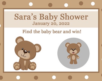 24 Personalized Baby Shower Scratch Off Game Cards - Teddy Bear Baby Shower - Browns and Neutrals - Printed and shipped