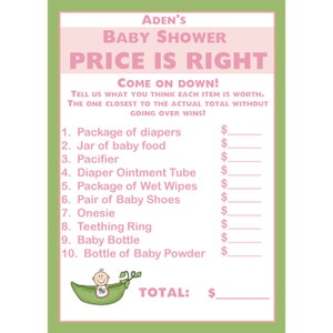 24 Baby Shower personalizzato Prezzo è giusto Carte di gioco - Pisello dolce Baby Shower - Rosa Pisello dolce - Altri colori disponibili