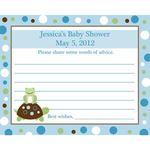 24 personalized Baby douche advies kaarten - schildpad en kikker - blauw