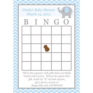 24 personnalisés Baby douche Bingo Cards - éléphant - bleu