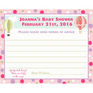 24 personalizado bebé ducha consejos tarjetas - diseño de globo de aire caliente - para arriba a bebé para arriba y lejos