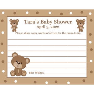24 tarjetas de consejos de baby shower personalizadas - Teddy Bear Baby Shower - Brown Teddy Bear Advice Cards - Teddy Bear Advice Cards
