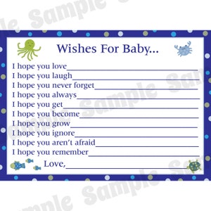 24 Tarjetas de deseos para bebés - Tarjetas personalizadas de baby shower - Bajo el mar