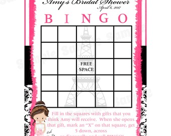 24 Personalized Bridal Shower Bingo Cards    Paris Design - Paris Bridal Shower Bingo - Paris Wedding - Parisian Shower