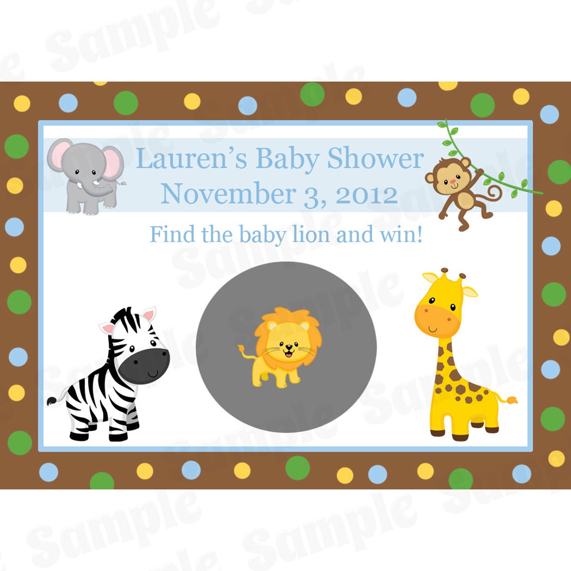 24 Personalized Baby Shower Scratch off Game Cards Zoo Etsy