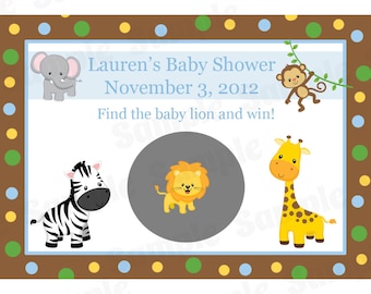 24 Personalized Baby Shower Scratch Off Game Cards -  Zoo Animals