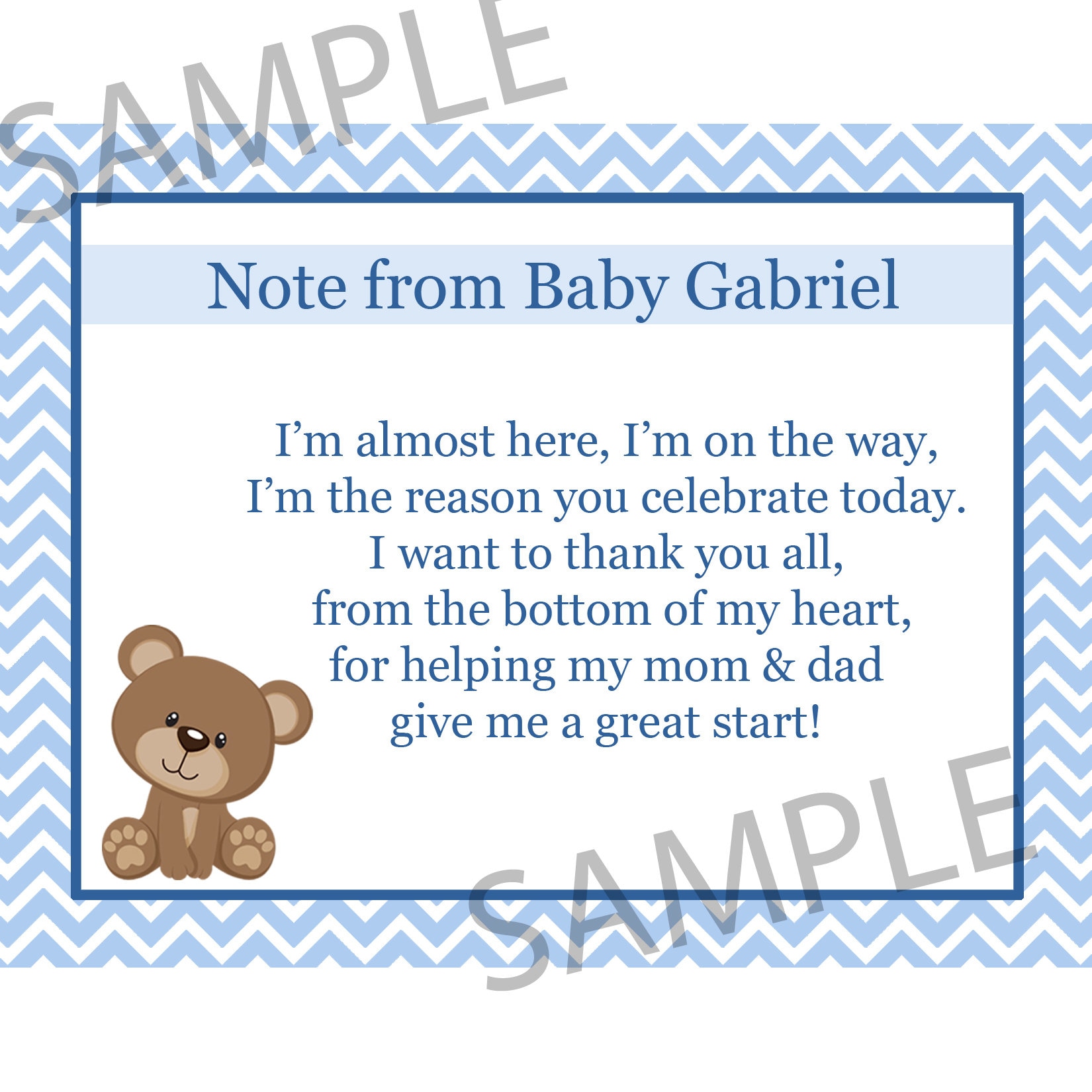 20 Personalized Baby Shower Thank You Cards BLUE Teddy Bear Baby