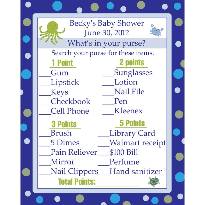 24 Baby Shower Game Cards Whats in Your Purse Game UNDER THE - Etsy