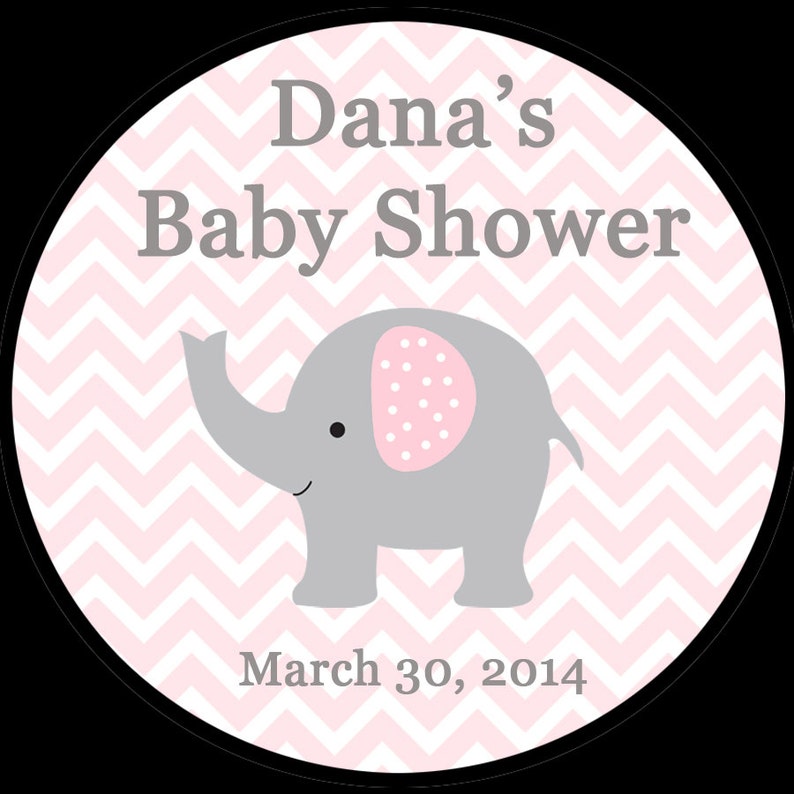 20 Round Personalized Baby Shower Stickers 2 Inch Size ELEPHANT PINK image 1