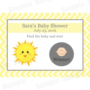32 cartes de jeu à gratter personnalisées pour baby shower - baby shower You Are My Sunshine - baby shower soleil - jeu à gratter soleil
