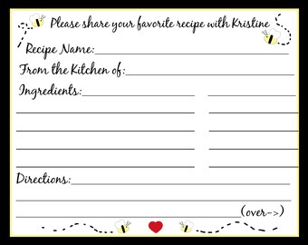 50 Personalized Recipe Cards -  Bride to BEE - PRINTED and SHIPPED - Bridal Shower Recipe Cards - Wedding Recipe Cards - Family Recipe Cards