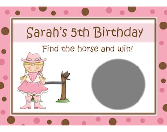 24 Pink Cowgirl Birthday Scratch Off Game Cards