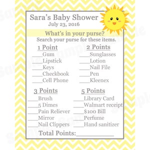 24 baby doccia gioco di carte che cosa è nel vostro gioco di borsa - tu sei il mio sole Baby Shower - nascita bambino sole - borsa gioco