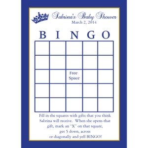 24 cartes de Bingo de la douche de bébé personnalisé - Petit Prince - roi et or
