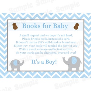 24 libri per carte baby insert - carte baby shower - Porta un libro invece di una carta - Elephant Baby Shower - Blu