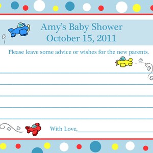 24 personalizado bebé ducha consejos tarjetas - avión Baby Shower