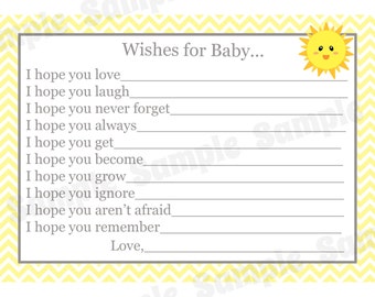 You Are My Sunshine Baby Shower Wishes Cards – Printed Keepsake Game - PRINTED and shipped