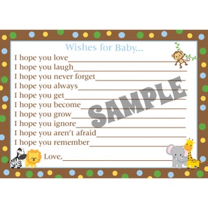 24 Tarjetas de deseos para bebés - ROSA o AZUL - Tarjetas de baby shower - Zoo Animals