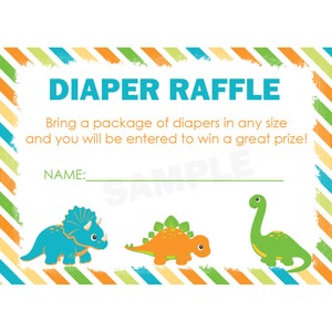 24 Carte lotteria pannolini Baby Shower - Dinosaur Baby Shower - Dinosaur Diaper Raffle Card