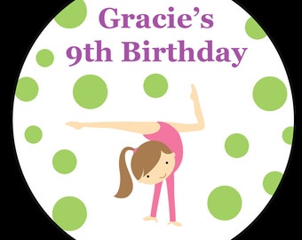 12 Personalized 2 1/2 inch Round Stickers - Gymnastics