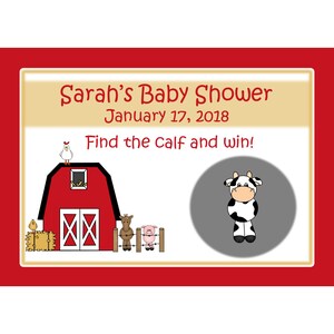24 tarjetas de juego personalizadas Scratch Off - Barnyard Baby Shower - Cumpleaños de la granja - fiesta de cumpleaños de corral - Granja Baby Shower - Animales de granja