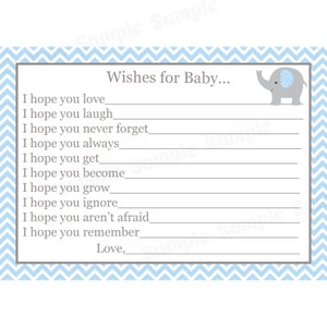 24 Tarjetas de deseos para bebés - Tarjetas personalizadas de baby shower - ELEPHANT