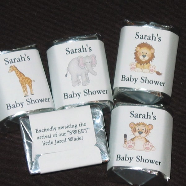 120 Personalized Baby Shower Candy Bar Wrappers- JUNGLE BABIES