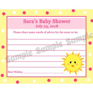 24 personalized Baby douche advies kaarten - roze u bent mijn zonneschijn Baby douche - Sunshine babydouche - zon advies
