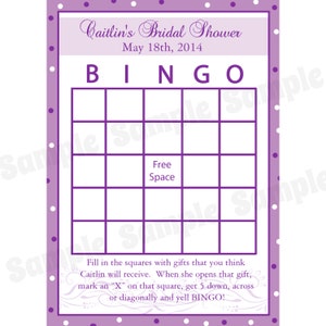 24 tarjetas de juego de bingo de despedida de soltera personalizadas - novia moderna - púrpuras - boda
